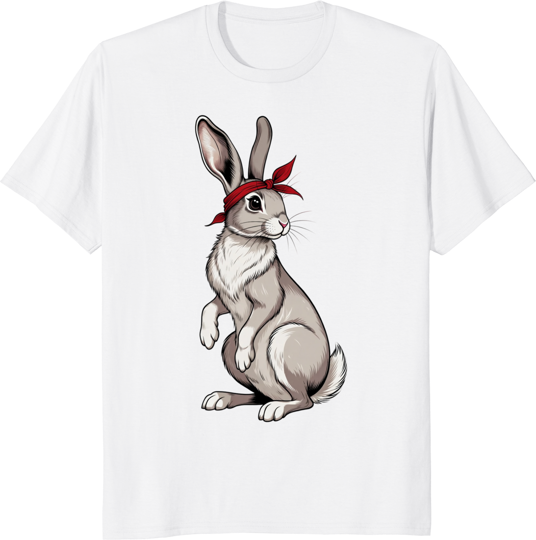 Funny rabbit wearing a red bow bandana on a t-shirt - white