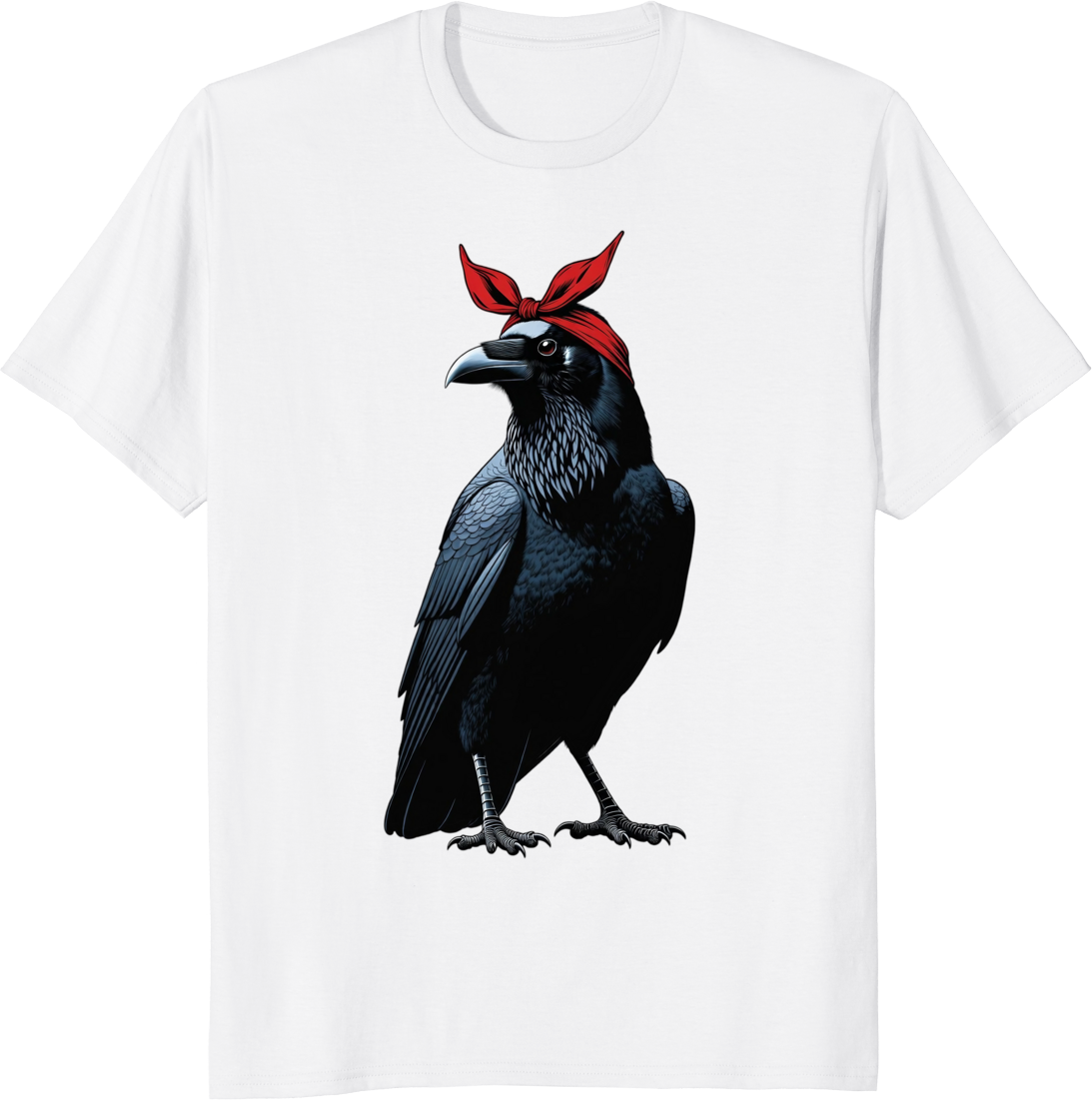 Crow mother wearing a red bow bandana on a t-shirt - white