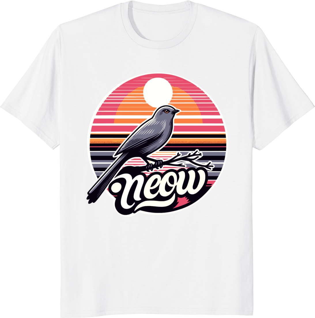 Funny gray catbird illustration on a white t-shirt - white